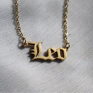 Leo Stainless Steel Gold Tone Zodiac Sign Necklace